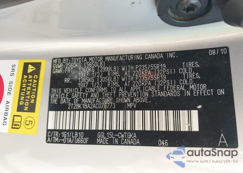 2010 Lexus Rx 350 z USA, uszkodzony, nr VIN 2T2BK1BA2AC076773